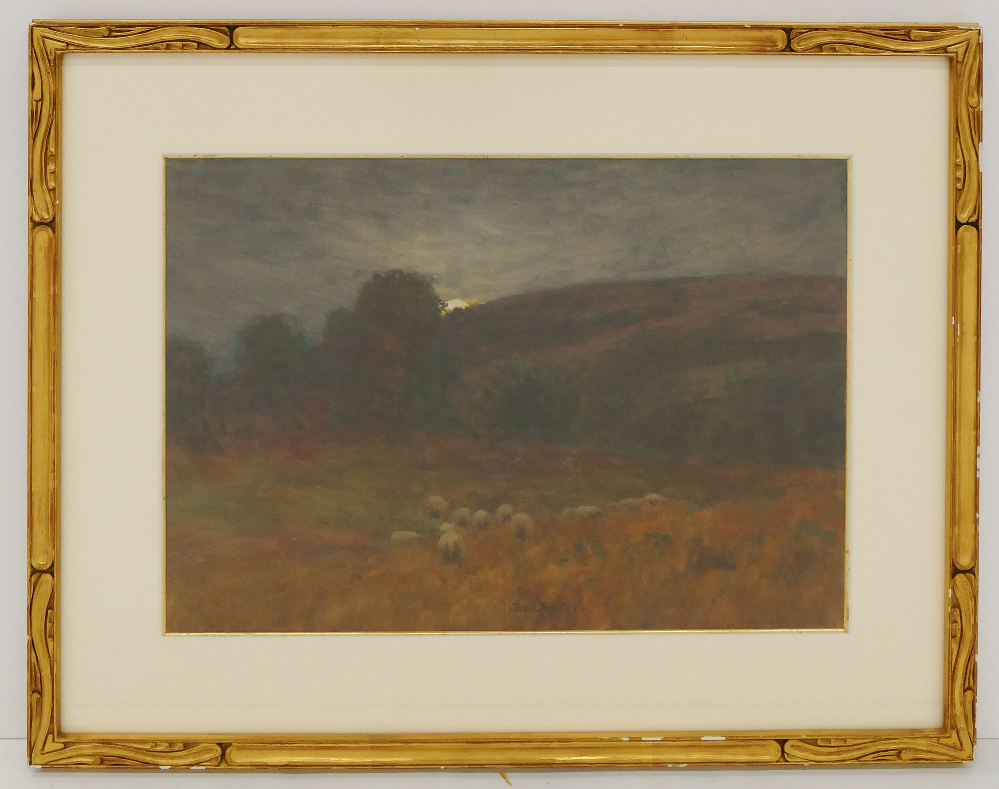 Appraisal: Benjamin Foster - Connecticut 'Moonrise' Gouache Watercolor on Paper Dusk