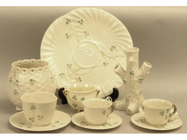 Appraisal: Nice collection of shamrock pattern Belleek includes tea cups and