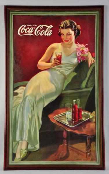 Appraisal: Cardboard Coca-Cola Vertical Poster Framed under glass Presents and displays