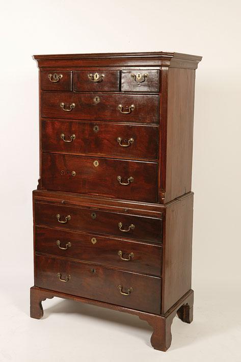 Appraisal: A GEORGE III MAHOGANY CHEST ON CHEST the upper section