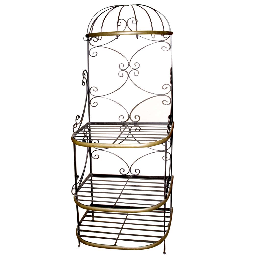 Appraisal: Brass and Painted Metal Three-Tier Baker's Rack Height feet inches