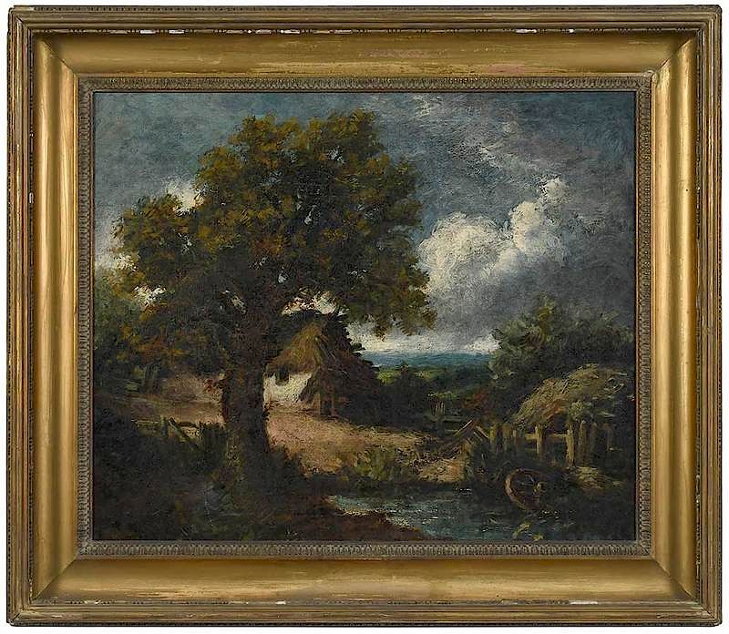 Appraisal: Manner of John Constable British Cottage and Pond unsigned oil