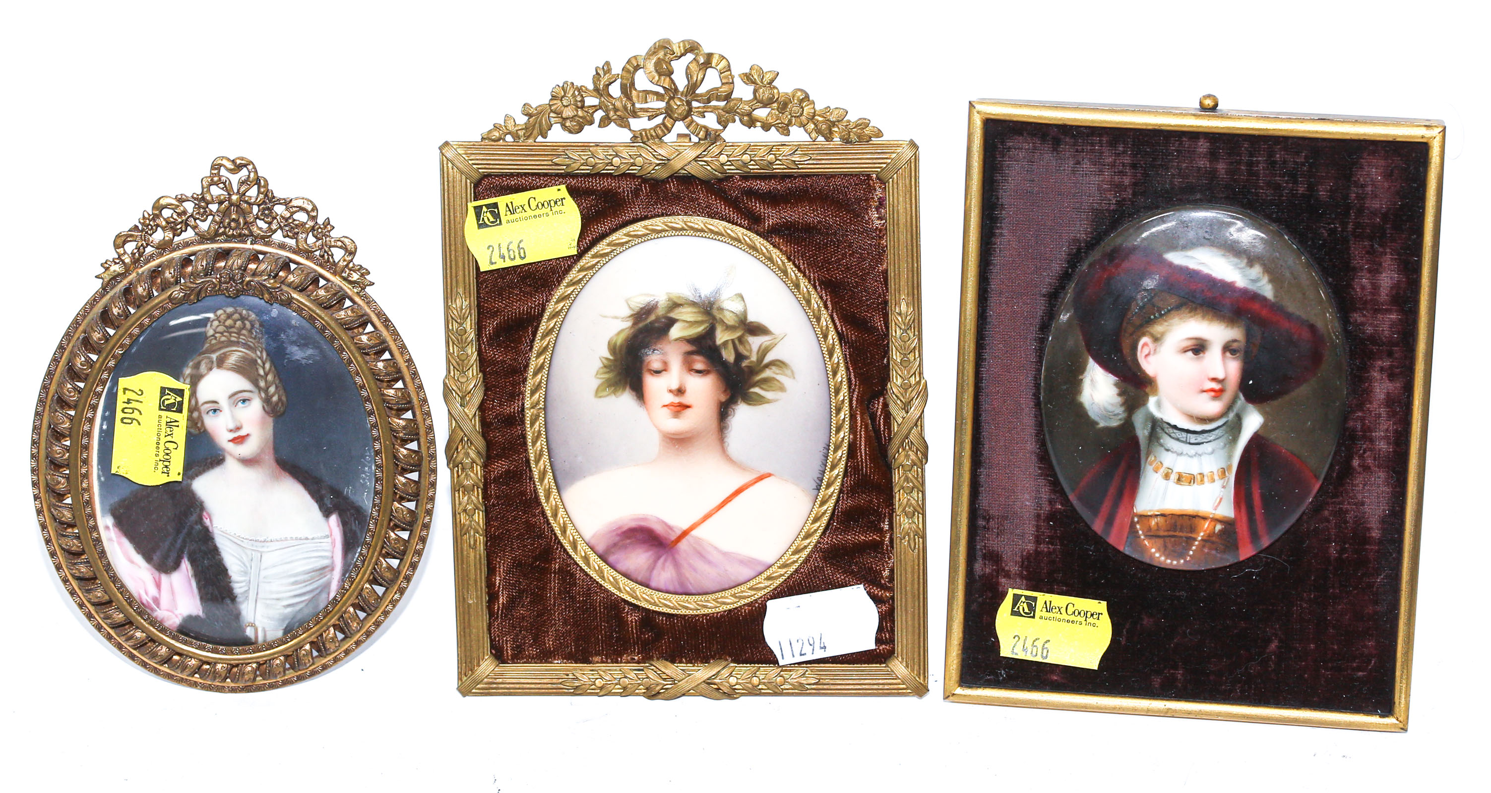 Appraisal: THREE FRAMED MINIATURE PORTRAITS Including two on porcelain all in