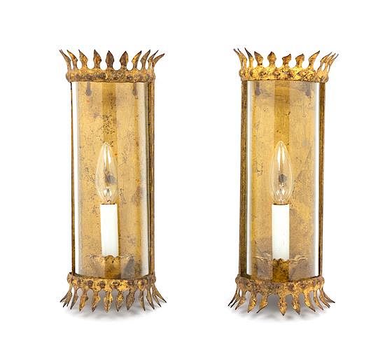 Appraisal: A Pair of Italian Gilt Metal Sconces Height inches A