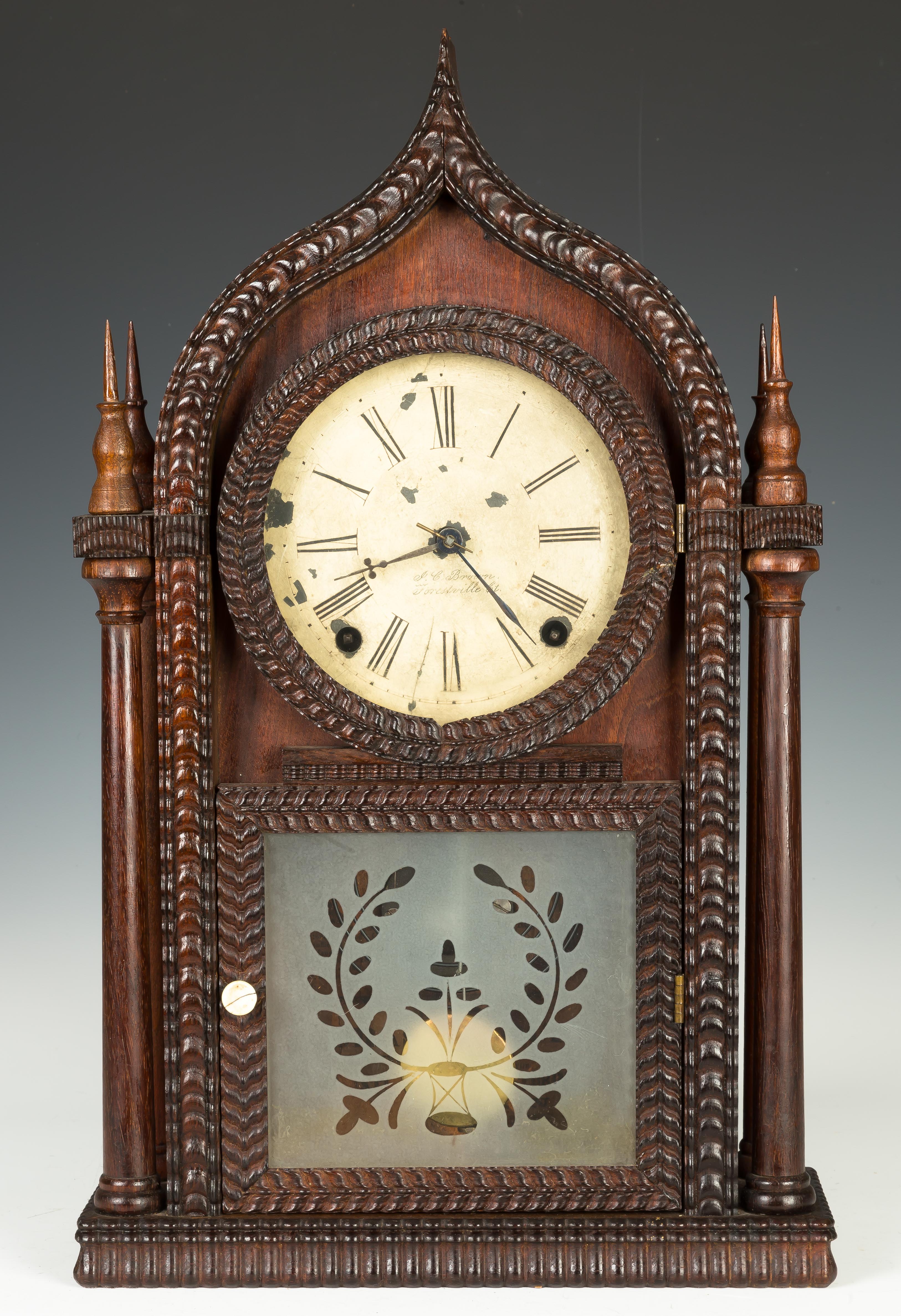 Appraisal: J C Brown Ripple Front Gothic Four Steeple Shelf Clock