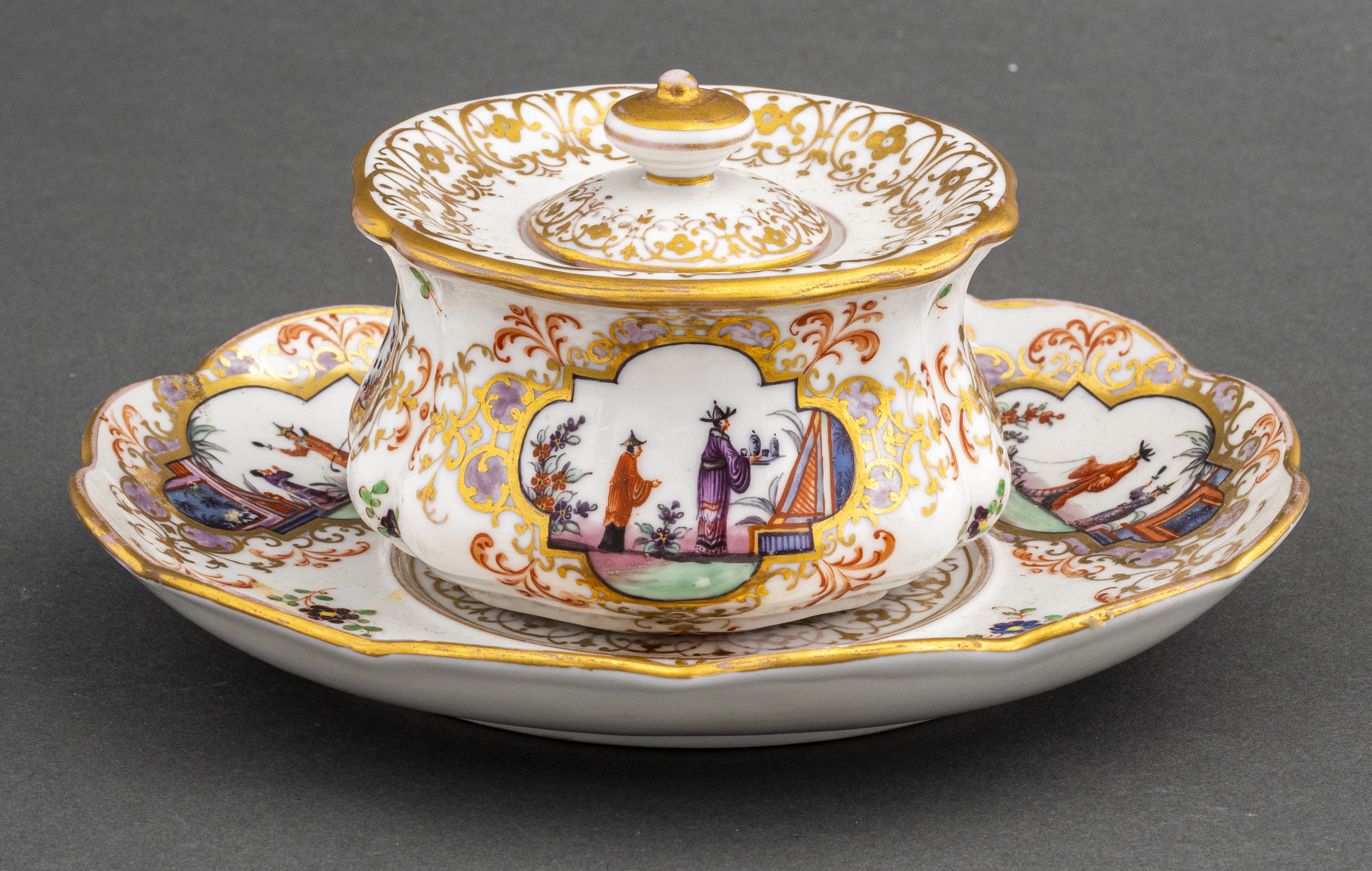 Appraisal: MEISSEN PORCELAIN SUGAR BOWL SAUCER TH C Meissen German porcelain