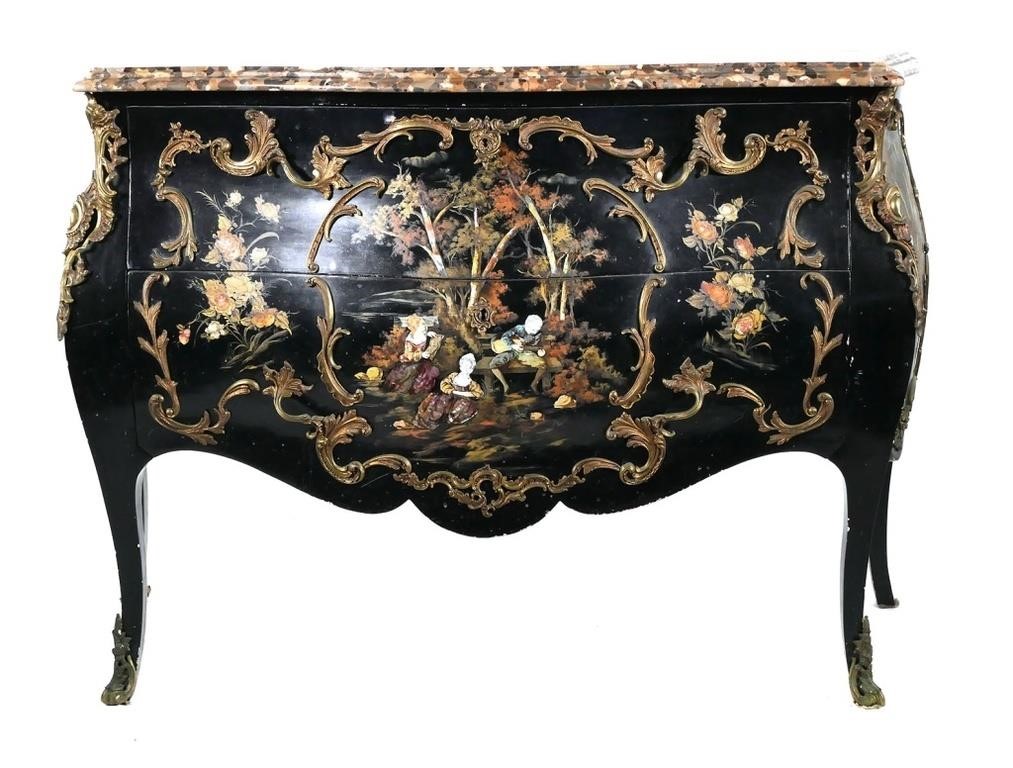 Appraisal: Late th century black lacquer cabinet with verni Martin and