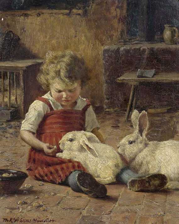 Appraisal: KLEEHAAS THEODORE Germersheim - Munich Girl with two hares Oil