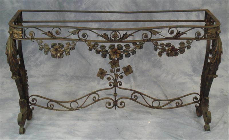 Appraisal: Wrought iron console table with leaf and floral form arched