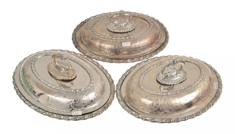 Appraisal: MATCHING SET OF THREE VICTORIAN SILVER PLATE ENTREE TUREENS