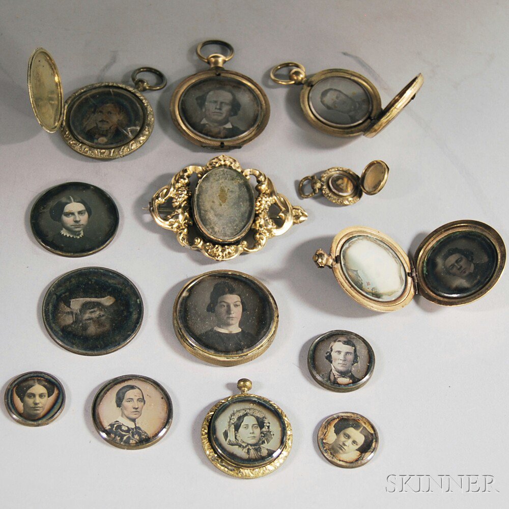 Appraisal: Fourteen Assorted Small Mostly Gilt Brass Mounted Daguerreotype Portraits depicting