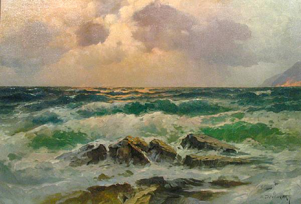 Appraisal: Alexander Dzigurski Yugoslavian American - Seashore at Dusk signed 'A