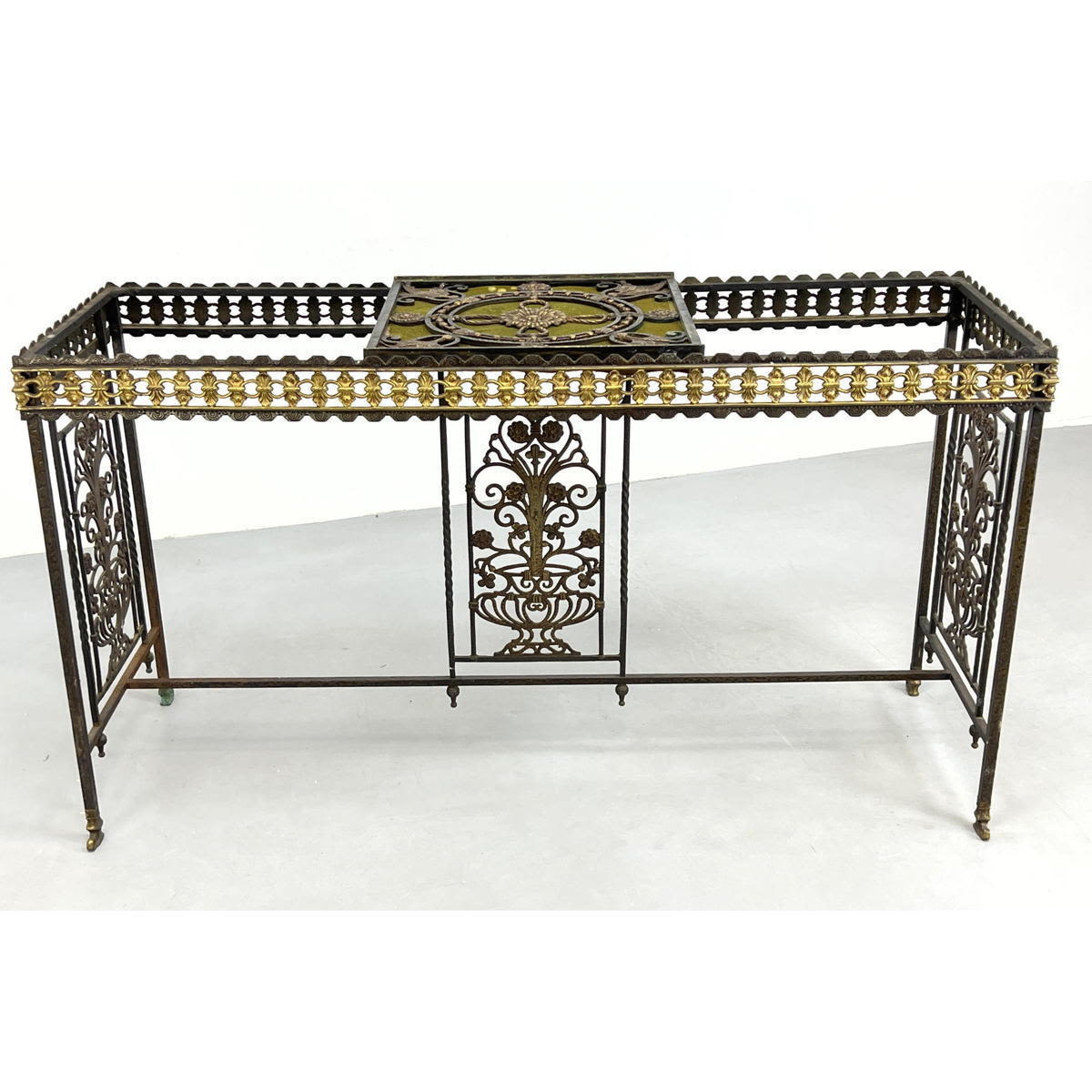 Appraisal: Ornate Italianate Iron Console Hall Table Oscar Bach Style Highly