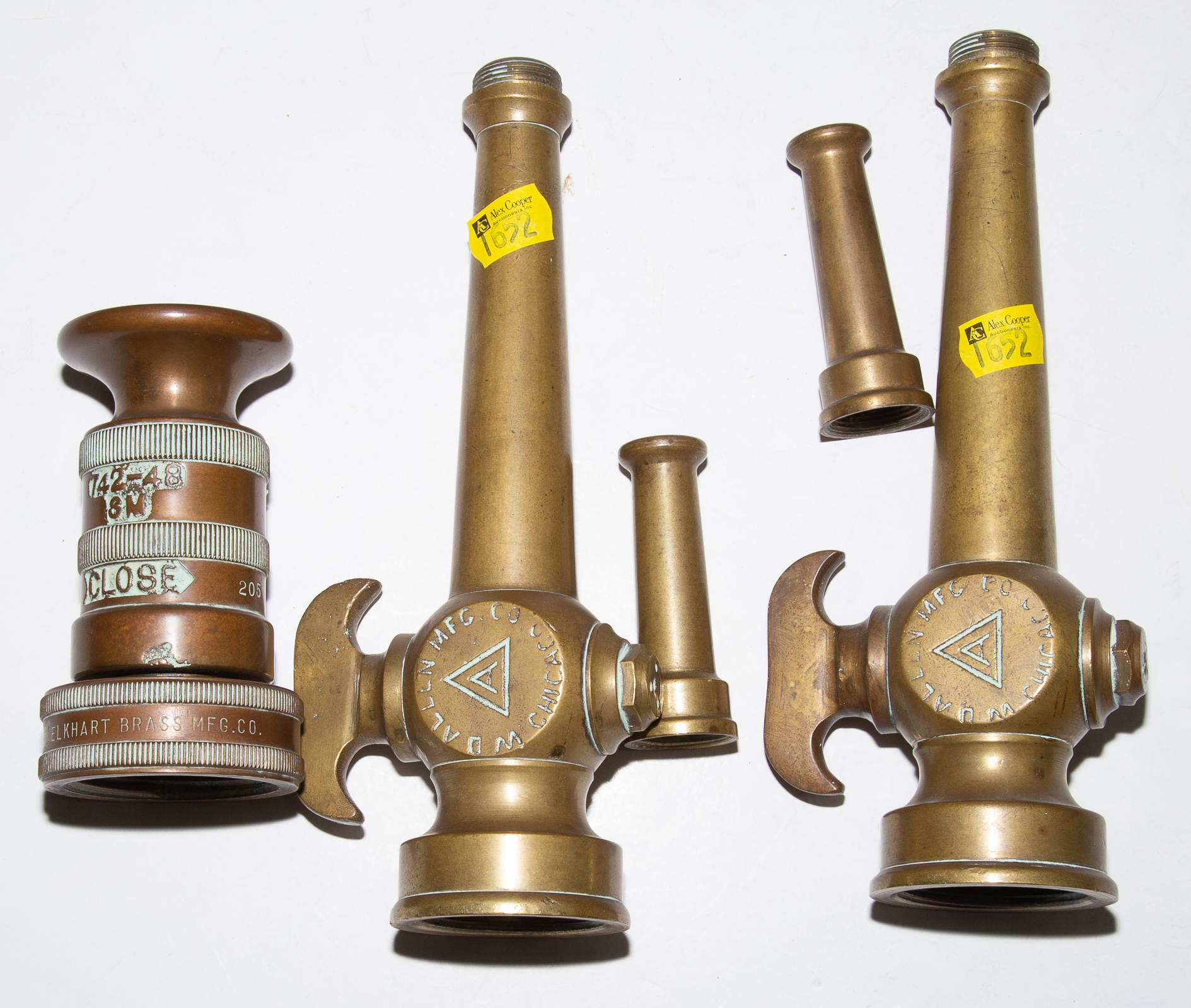 Appraisal: FIVE VINTAGE BRASS NOZZLES