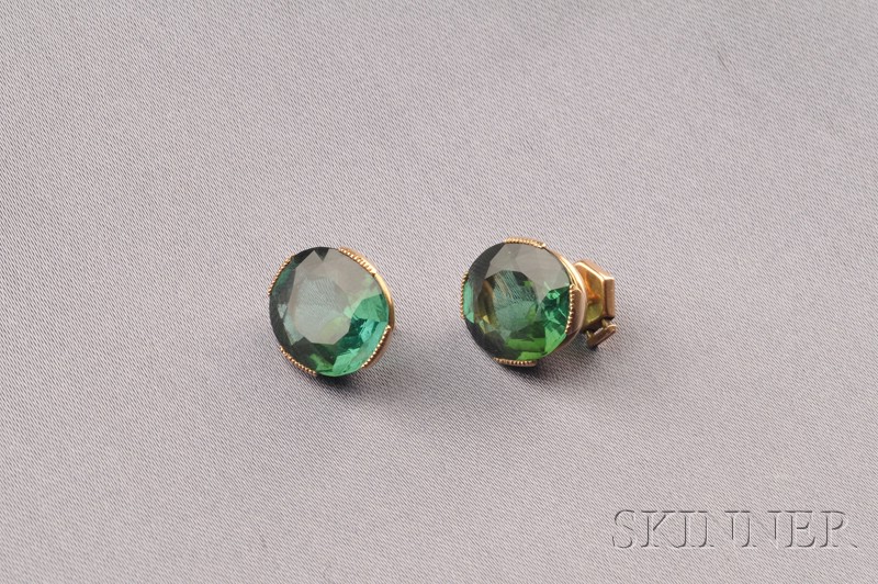 Appraisal: kt Gold and Green Tourmaline Stud Earrings each set with