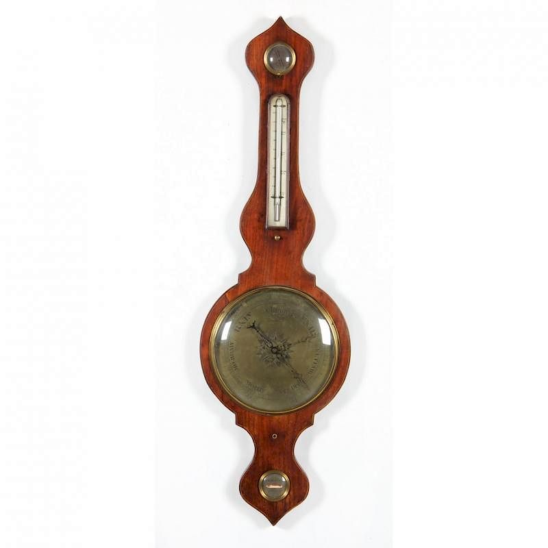 Appraisal: Victorian Wheel Barometer th century unsigned mahogany veneer with lighter