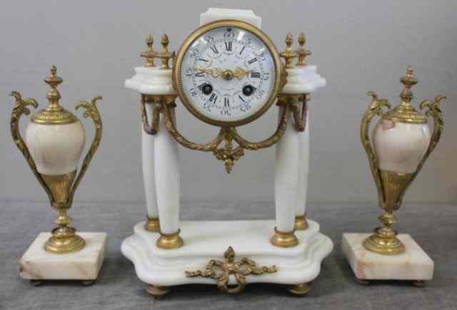 Appraisal: Marble and Bronze Clock Garniture Set Inscribed ''L Coutances ''