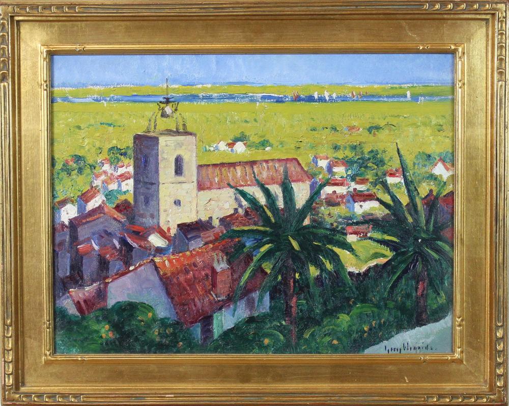 Appraisal: WIGGINS OIL ON CANVAS French Riviera tile roofed village landscape