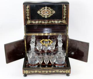 Appraisal: French Napoleon III boulle inlaid tantalus set French Napoleon III