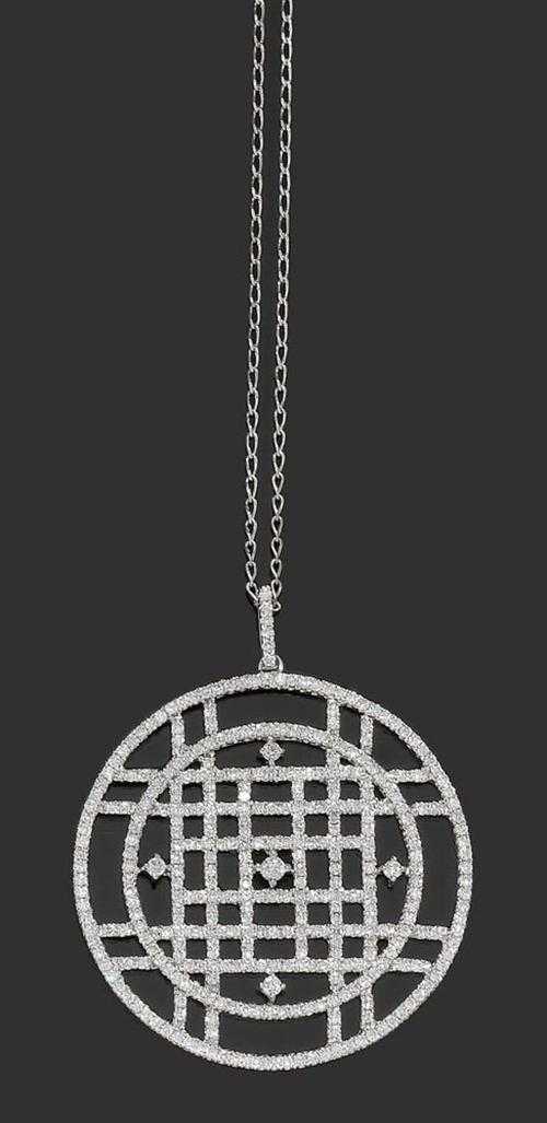 Appraisal: BRILLIANT-CUT DIAMOND PENDANT WITH CHAIN White gold Decorative round pendant