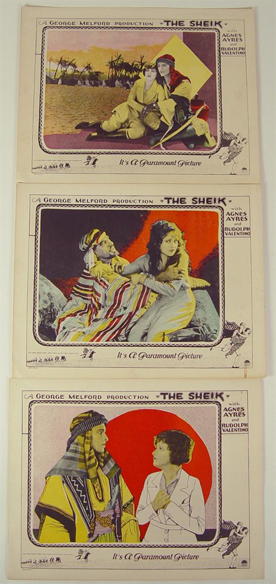 Appraisal: The Sheik Lobby Cards Three silent movie color lobby cards