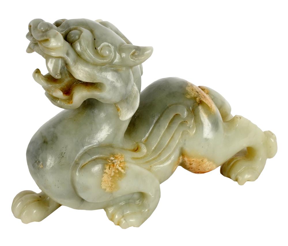 Appraisal: CHINESE CARVED JADE QILIN FIGUREunmarked approximately grams Condition no apparent