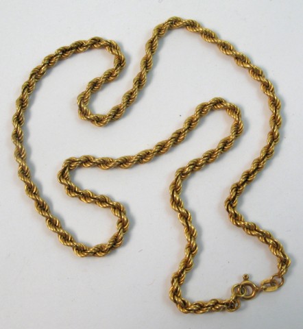 Appraisal: EIGHTEEN KARAT GOLD CHAIN NECKLACE rope chain weighing grams