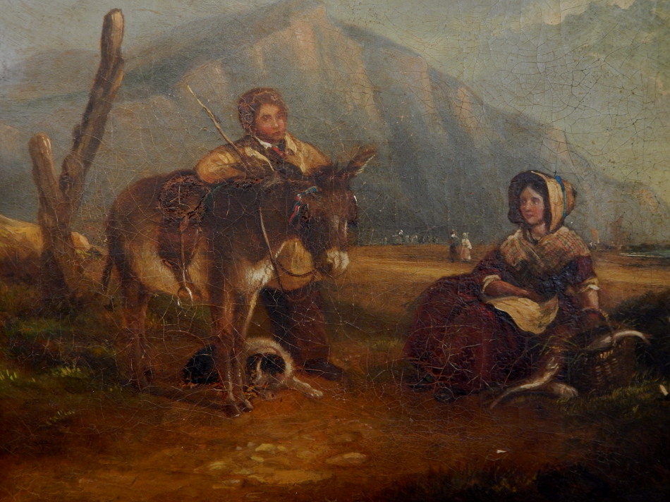 Appraisal: thC British School Young couple with donkey and dog in