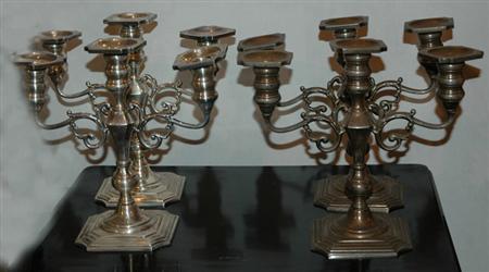 Appraisal: Set of Four Sterling Silver Three-Light Candelabra Estimate nbsp nbsp