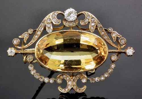 Appraisal: A late Victorian gold coloured metal mounted citrine and diamond