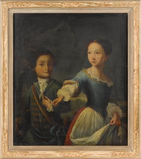 Appraisal: English oil on canvas portrait of two children late th