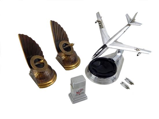 Appraisal: Aviation desk accessories four pieces including ashtray advertising the United