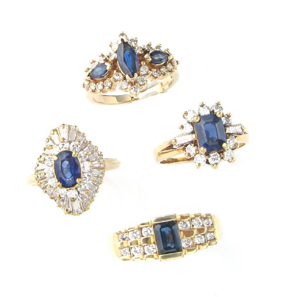 Appraisal: A collection of sapphire diamond and gold rings ten rings