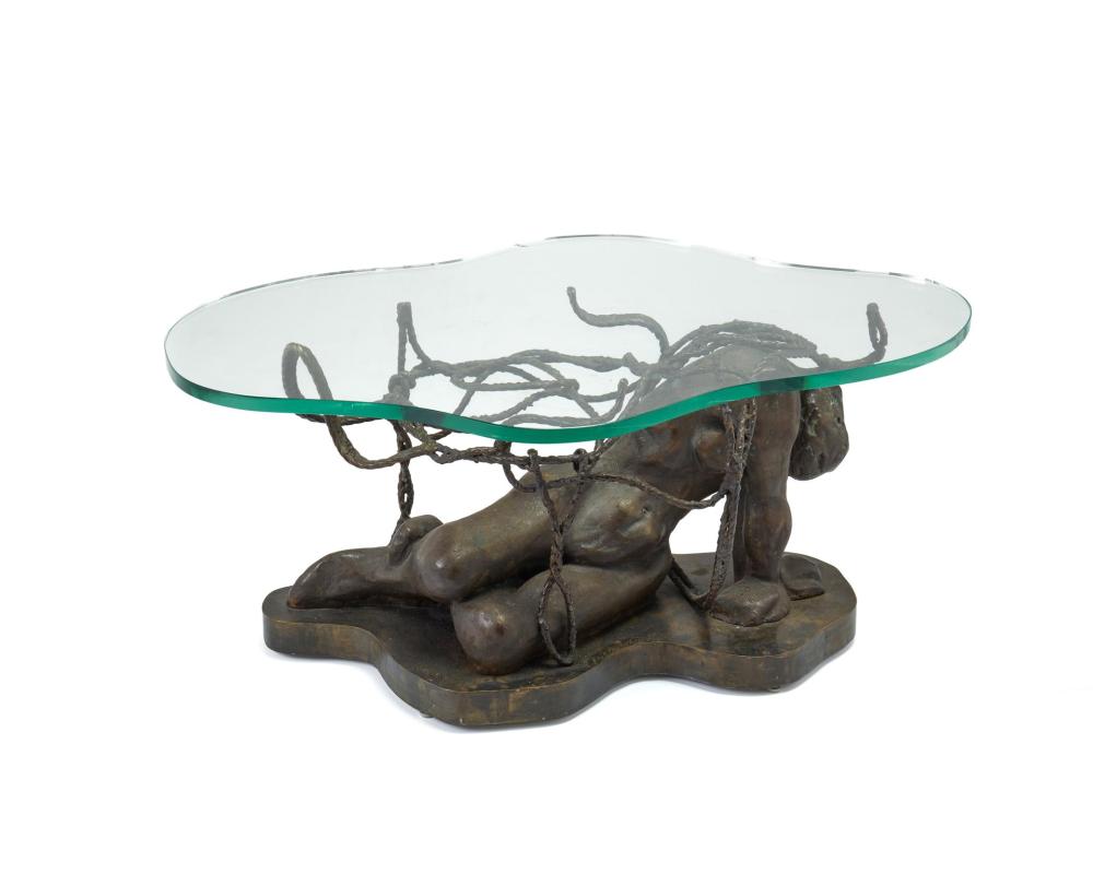 Appraisal: A Philip and Kelvin LaVerne bronze coffee table Circa With