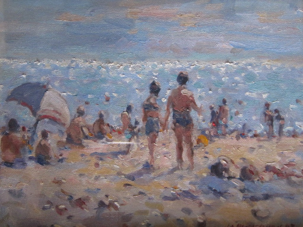 Appraisal: JOSEPH D HENDERSON Oil on board 'Sunbathing on the beach