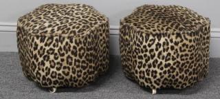 Appraisal: Pair of Art Deco Faux Leopard Upholstered Ottoma Good quality