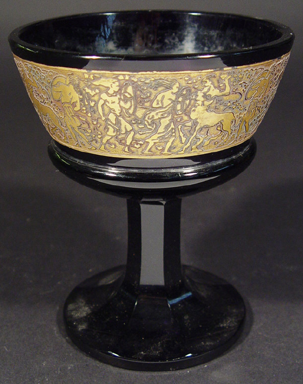 Appraisal: Art Deco Moser amethyst glass goblet relief moulded and gilded