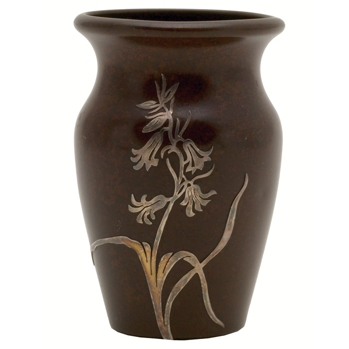 Appraisal: Heintz vase sterling on bronze applied floral design good original