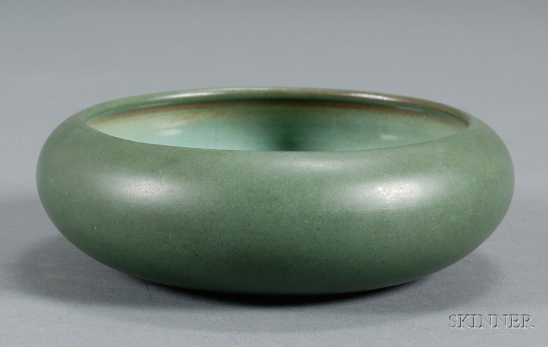 Appraisal: Marblehead Low Bowl Pottery Marblehead Massachusetts - Matte green glaze