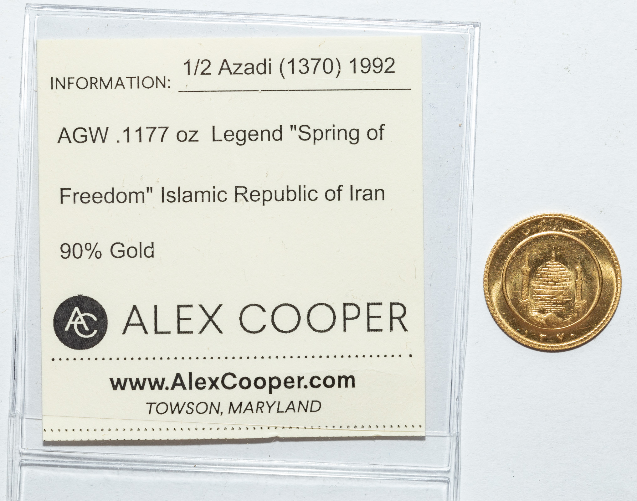 Appraisal: GOLD AZADI - ISLAMIC REPUBLIC - BU Legend Spring of