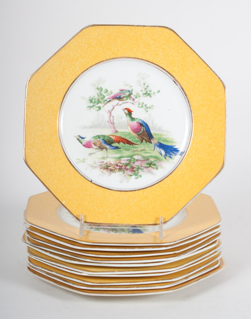 Appraisal: Wedgwood game plates each octagonal plate with yellow border and