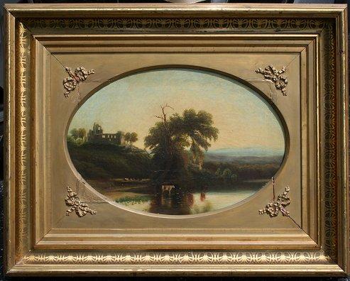 Appraisal: HUDSON RIVER SCHOOL LANDSCAPE OIL CANVAS Depicts a river valley