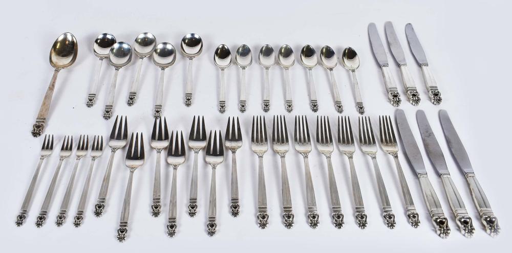 Appraisal: ROYAL DANISH SILVER PART FLATWARE SERVICEInternational pattern Comprising seven luncheon