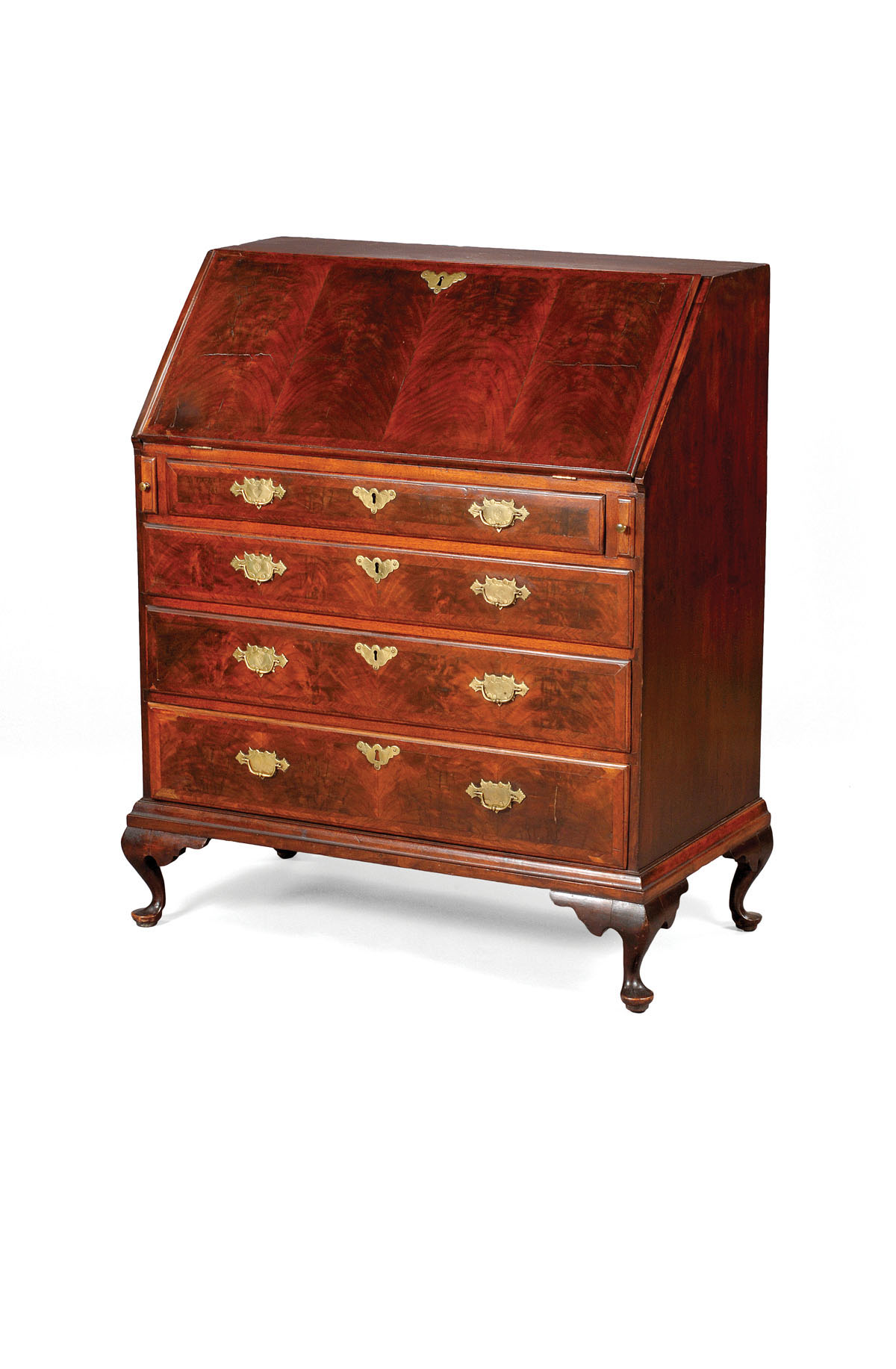 Appraisal: NEW ENGLAND QUEEN ANNE WALNUT AND MAPLE SLANT-LID DESK Th