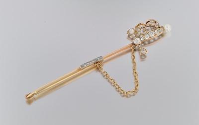 Appraisal: A Pearl Diamond and k Gold Sword Pin Hand-crafted set