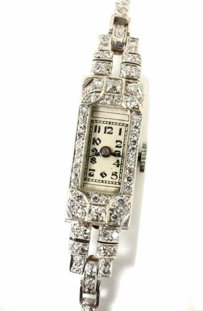 Appraisal: LADY'S WATCH - Platinum and diamond Art Deco wristwatch by