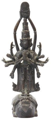 Appraisal: Asian Buddhist patinated bronze sculpture likely Chinese signed underfoot possibly