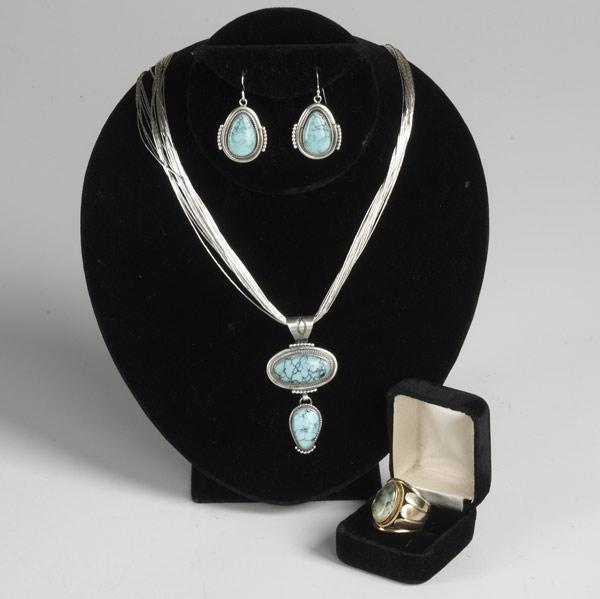 Appraisal: NAVAJO JEWELRY In gold and silver with turquoise k yg