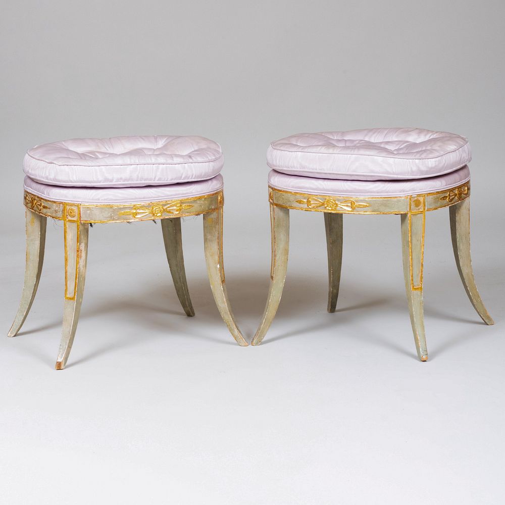 Appraisal: Pair of Continental Painted and Parcel-Gilt Tabourets x x in