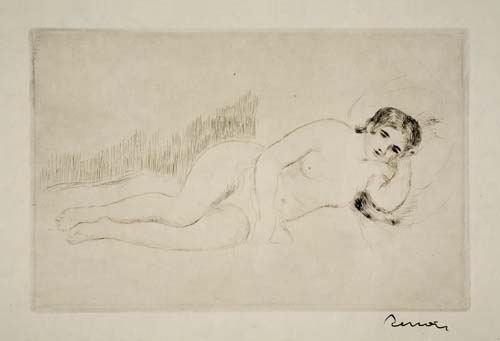 Appraisal: PIERRE-AUGUSTE RENOIR Femme nue couch tourn e droite re planche